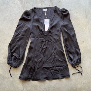 oh polly Black Satin Long Sleeve Dress